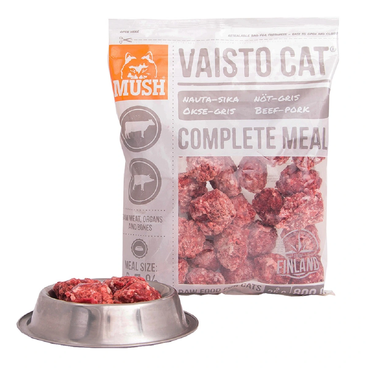 MUSH Vaisto kat Okse Gris Hvid 800 g